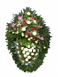 Венок живой ВЖ-7 Траурный венок для похорон из живых цветов 
Каллы, роза, гвоздика
