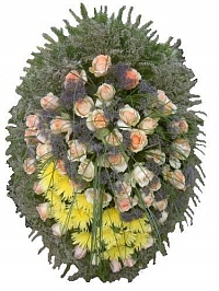 Венок живой ВЖ-22 Траурный венок для похорон из живых цветов Роза, хризантема