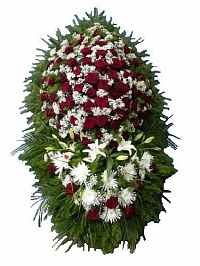 Венок живой ВЖ-29 Траурный венок для похорон из живых цветов Хризантема, роза