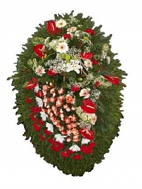Венок живой ВЖ-8 Траурный венок для похорон из живых цветов Каллы, хризантемы, роза
