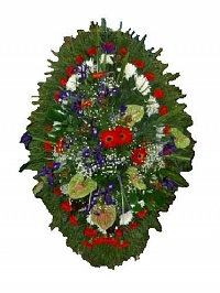 Венок живой ВЖ-6 Траурный венок для похорон из живых цветов Ирис, хризантема
 