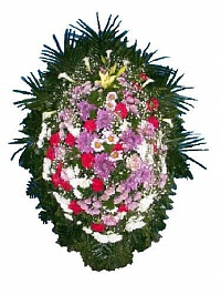 Венок живой ВЖ-9 Траурный венок для похорон из живых цветов Лилия, гвоздика
